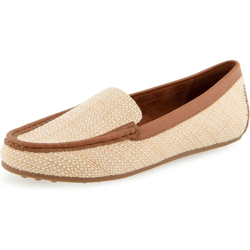 Aerosoles Womens Natural Raffia Closed Rounded Toe Over Drive Flats Loafer